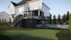 Backyard putting green and landscaping