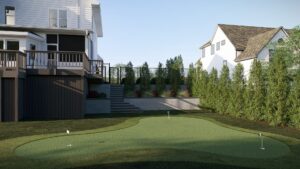 Backyard turf and landscape plantings