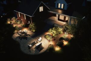 Patio landscape lighting at night